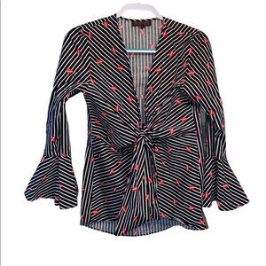 Mishca blouse blouse stripes with lips print long bell sleeves Size medium